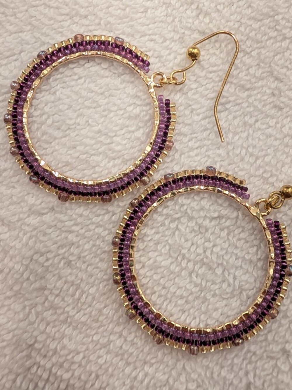 Handcrafted Purple Ombre and Gold Beaded Earrings